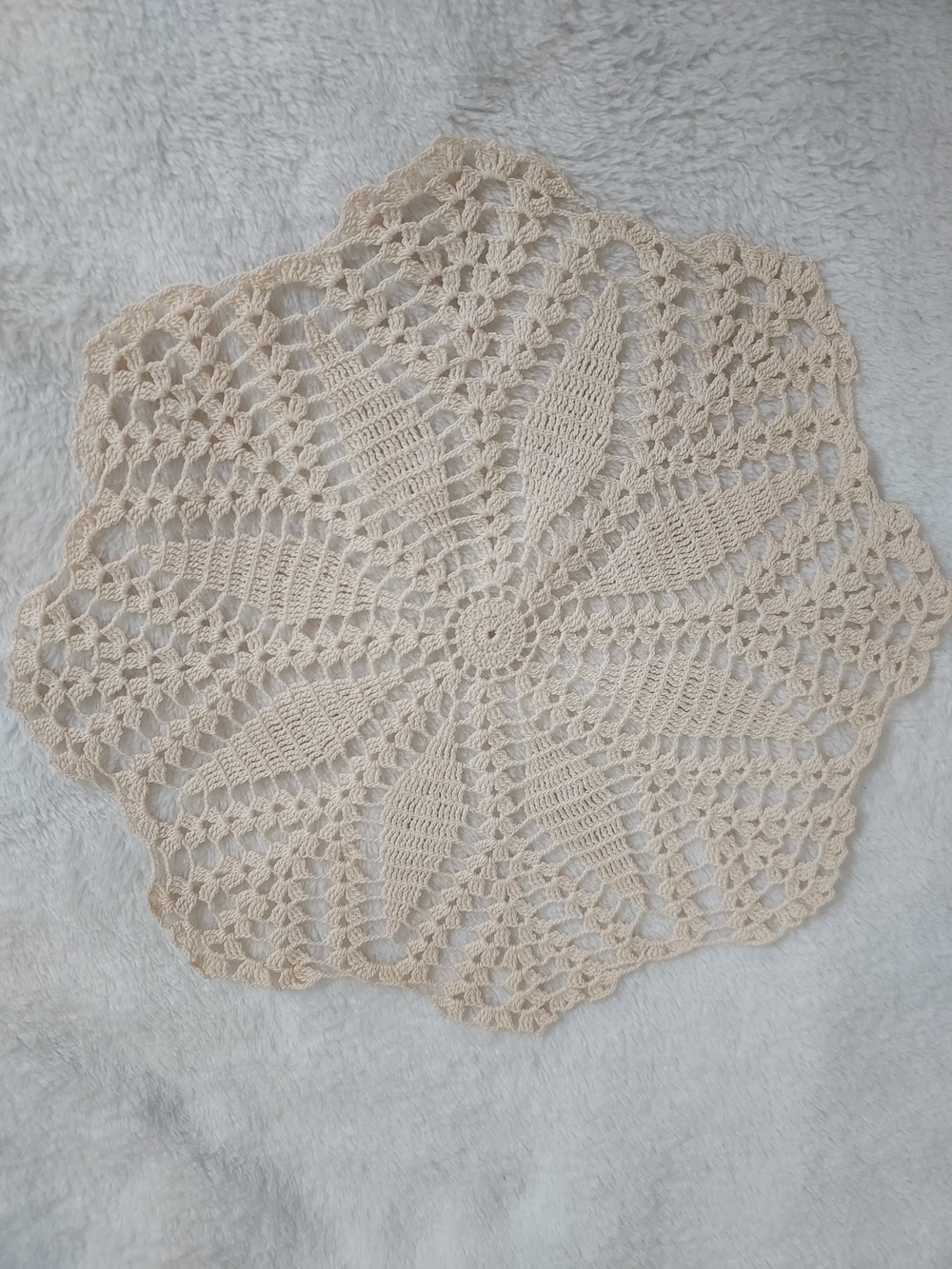 Handmade Crochet Round Snowflake Design Doily in Cream 11"
